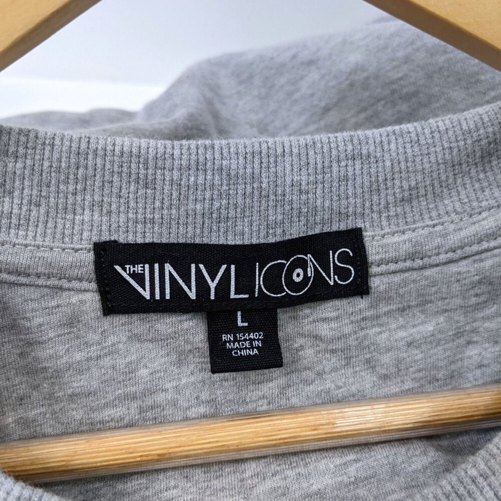 The Vinyl Icons Size L Womens Long Sleeve Gray Football Bubble Hem Crop Top - Picture 5 of 6